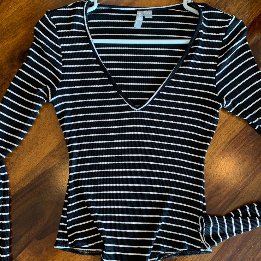 V-Neck Striped Body Suit